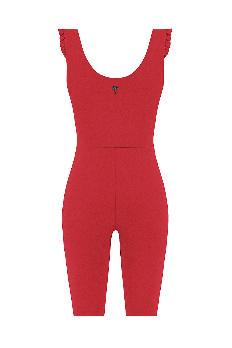 CARLA - BIKER LENGTH JUMPSUIT W/ SHOULDER RUFFLES - 10