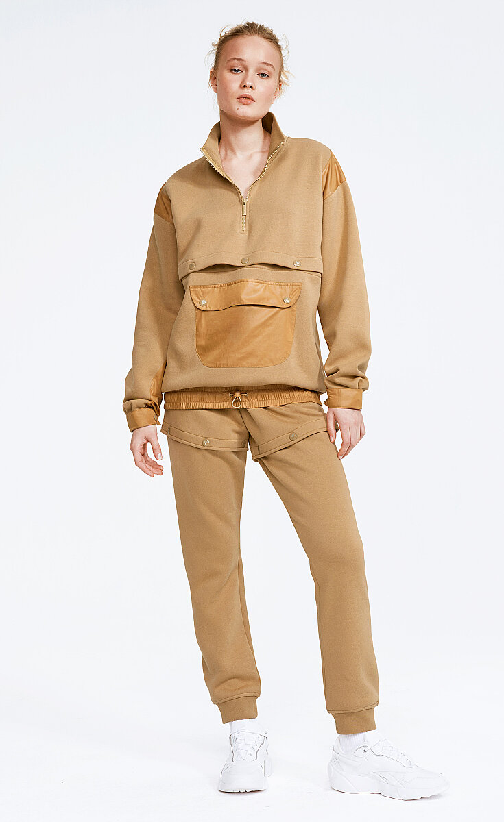 ELLIOT - FLEECE ÇEYREK FERMUARLI CROPPABLE EŞOFMAN ÜST - 