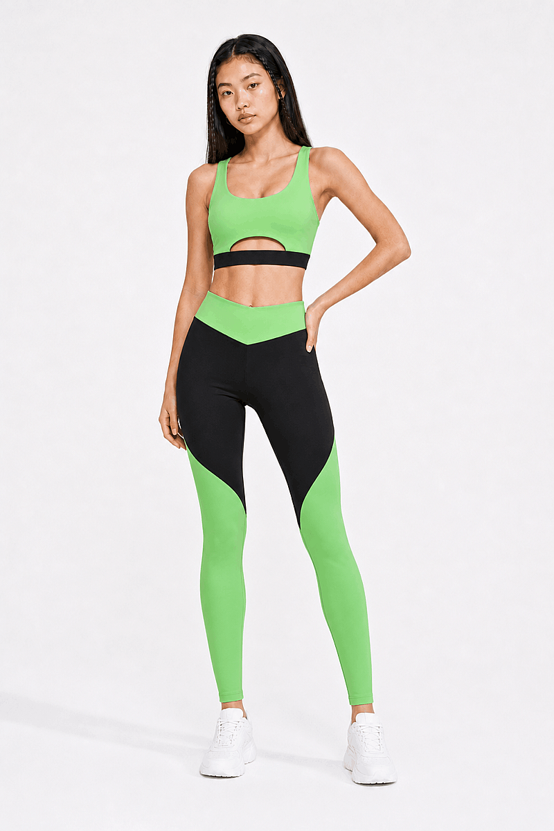 EVELYN - CROSSOVER WAIST COLORBLOCK LEGGINGS - 